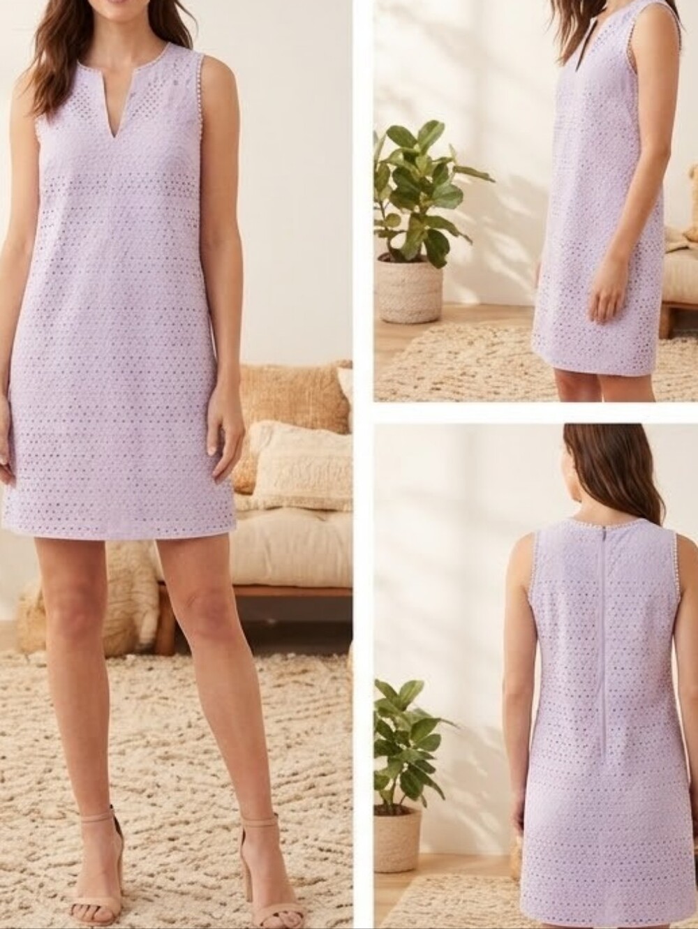 LOFT Lavender Purple Eyelet Sleeveless Shift Dress Petite Size SP